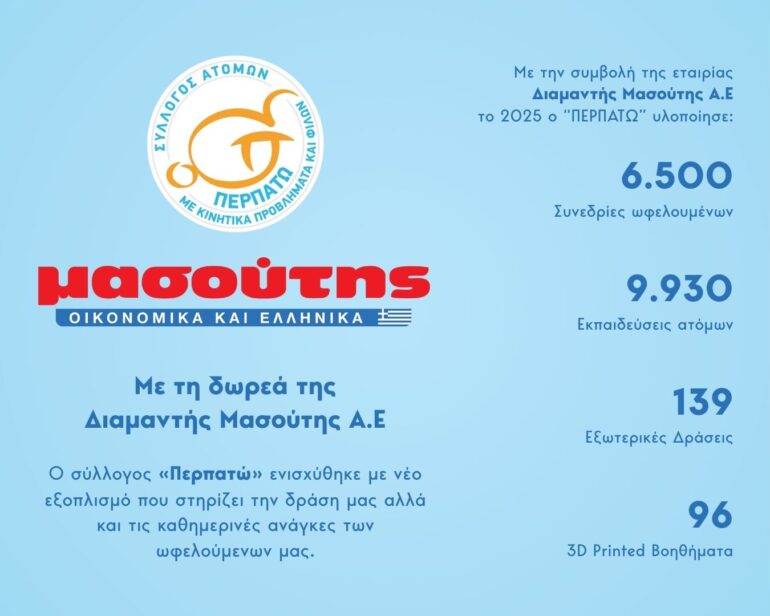 Η-Διαμαντής-Μασούτης-ΑΕ.-στηρίζει-τον-Σύλλογο-«Περπατώ»-με-δωρεά-εξοπλισμού